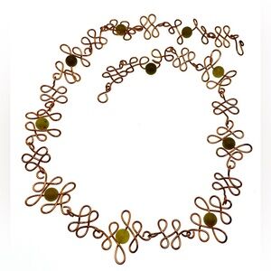 Artisan Unique Copper Wire Work Green Acrylic Bead Accent Necklace